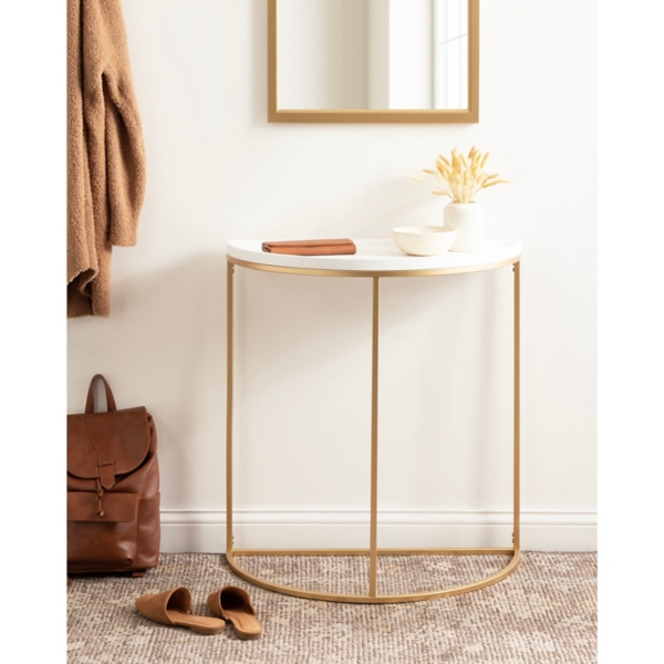 White & Gold Half Moon Dorrah Accent Table