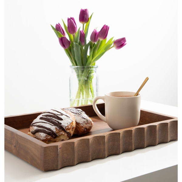 Walnut Brown Fluted Lissi Rectangular Serving Tray