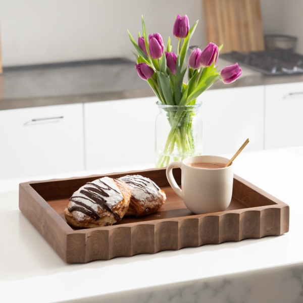 Walnut Brown Fluted Lissi Rectangular Serving Tray