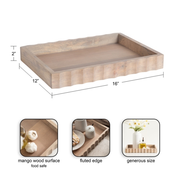 Natural Wood Fluted Lissi Rectangular Serving Tray