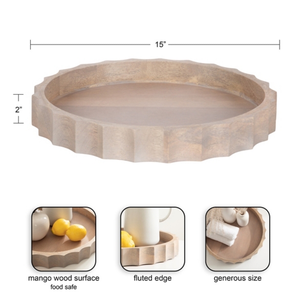 Natural Wood Fluted Lissi Round Serving Tray