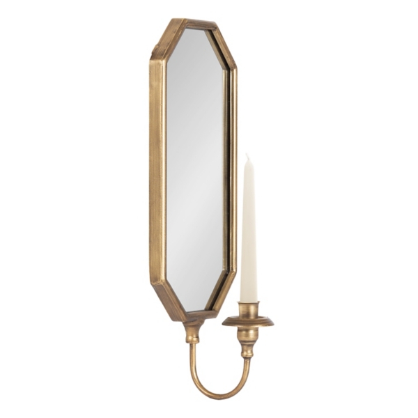 Wardelle Antique Gold Mirrored Taper Candle Sconce, Gold, 6.87W x 4.5D 18H , Metal/Glass | Kirkland's Home