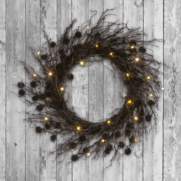 Pre-Lit Black Deadwood Wreath