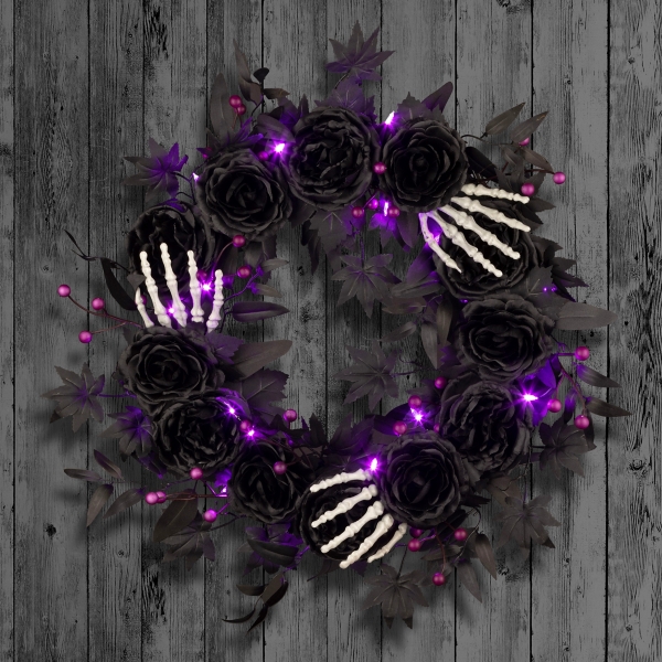 Bad to the Bone Black Roses Wreath