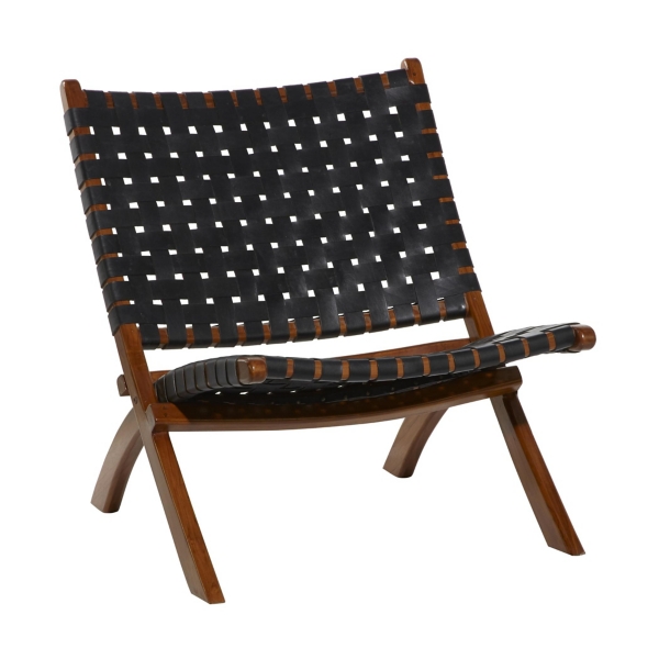 Black Woven Leather Folding Accent Chair