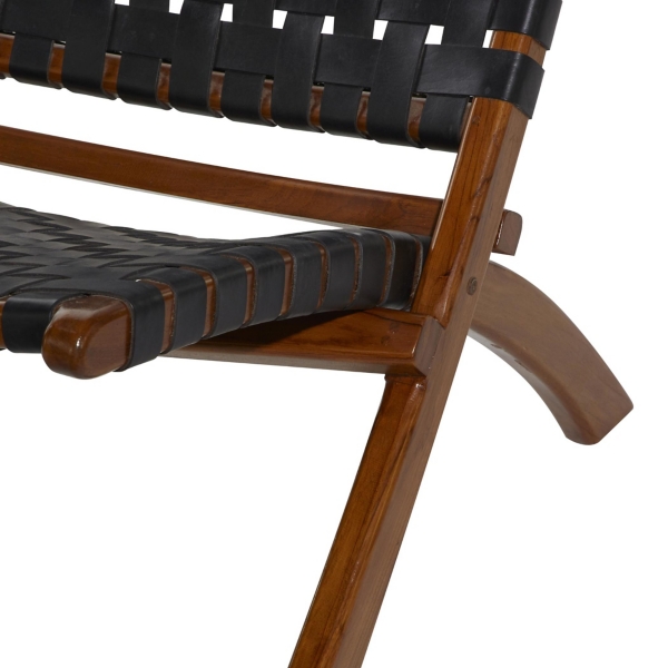 Black Woven Leather Folding Accent Chair