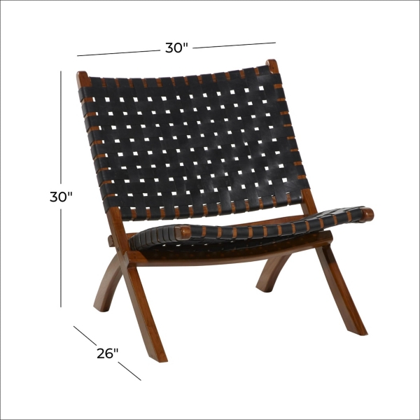 Black Woven Leather Folding Accent Chair