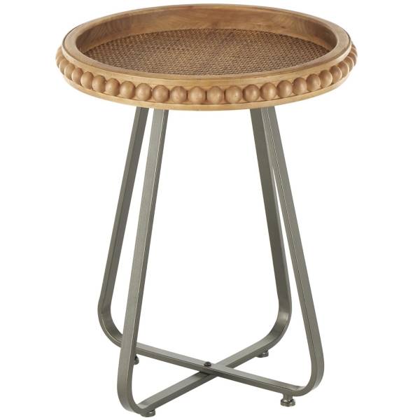 Beaded Wood Rattan Round Accent Table | Kirklands Home
