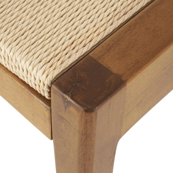 Woven Rope and Birch Wood Stool Ottoman