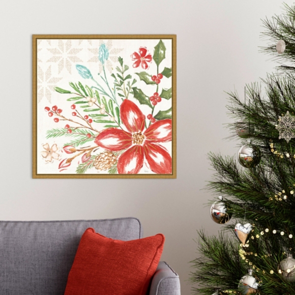 Elegant Poinsettia Framed Canvas Art Print