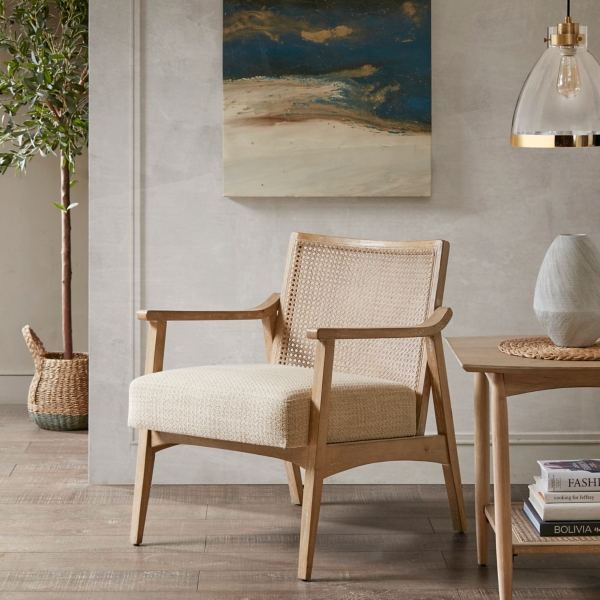 Neutral Wheat Mid-Century Modern Accent Chair