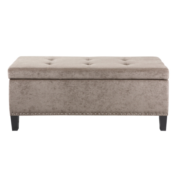 Gray Button Tufted Storage Bench