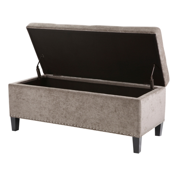 Gray Button Tufted Storage Bench