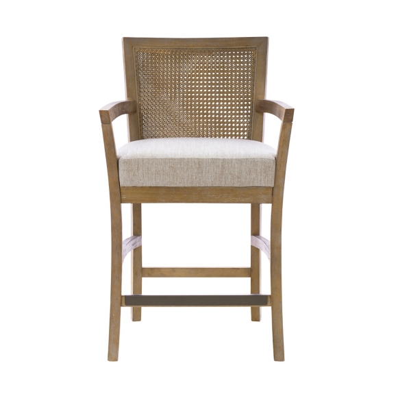 Ivory Upholstered Cane Backrest Counter Stool