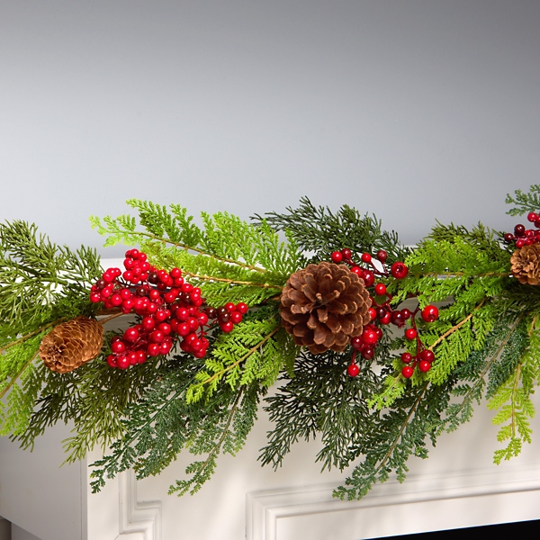 Christmas Joy Garland with Red Berries, 5 ft.