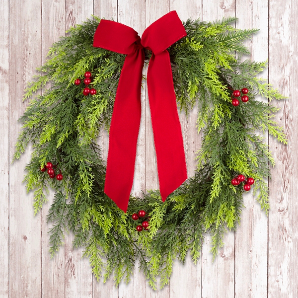 Cypress and Red Berry Christmas Wreath