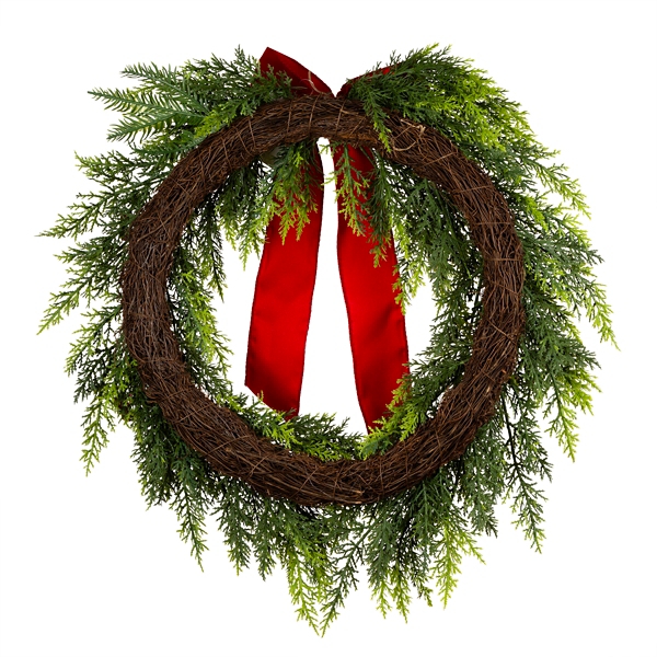 Cypress and Red Berry Christmas Wreath