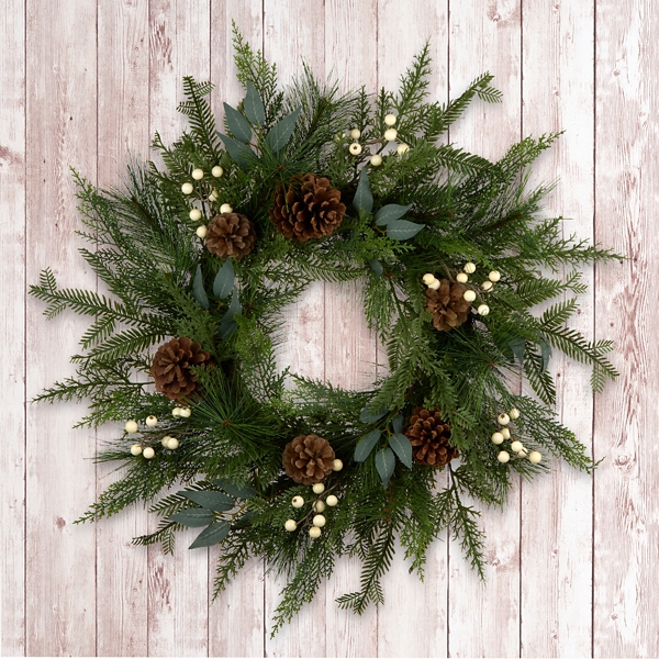 Pine and White Berry Christmas Wreath