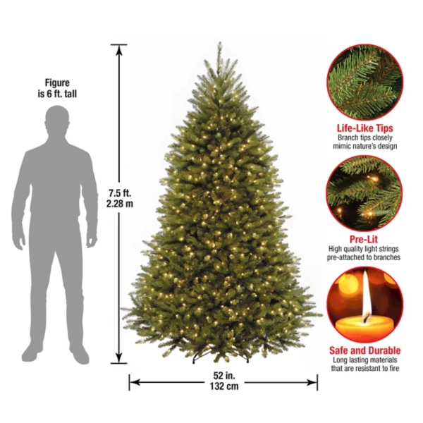 7.5 ft. Pre-Lit Dunhill Fir Hinged Christmas Tree
