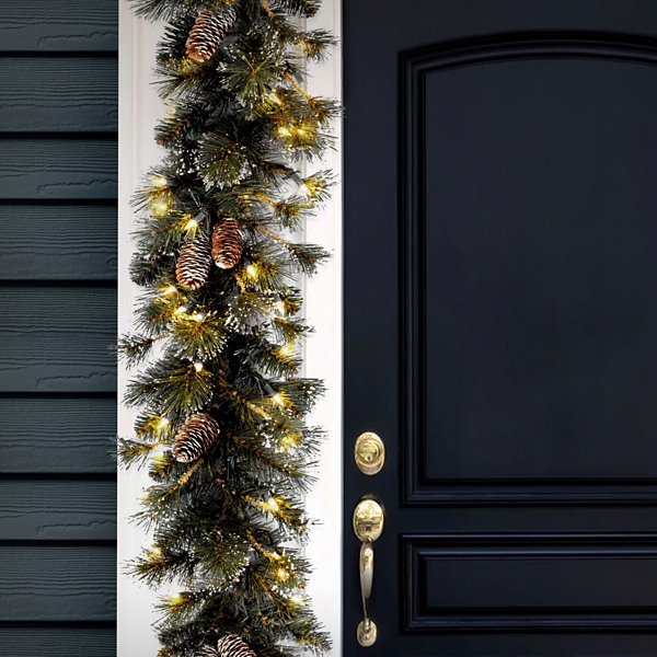 Pre-Lit Glittery Pine Christmas Garland, 9 ft.