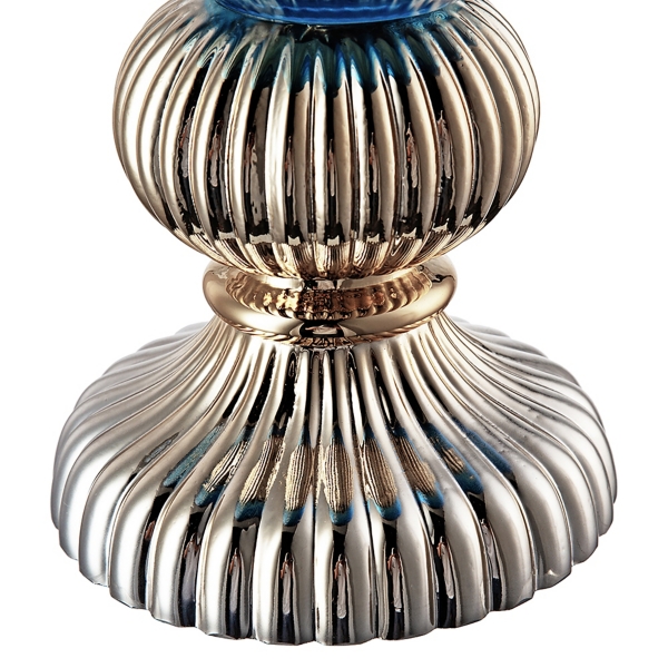 Blue Glass Vase with Silver Pedestal Base, 16 in.