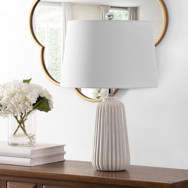 Ivory Ceramic Ribbed Sawyer Table Lamp