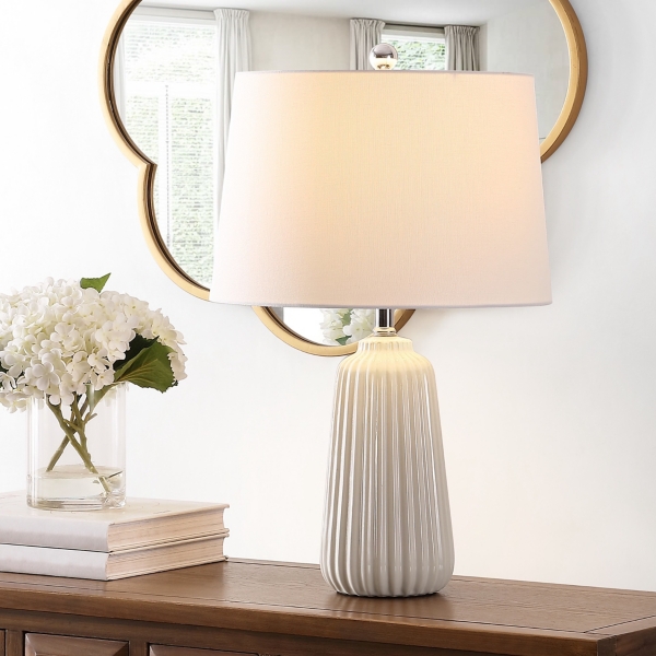 Ivory Ceramic Ribbed Sawyer Table Lamp