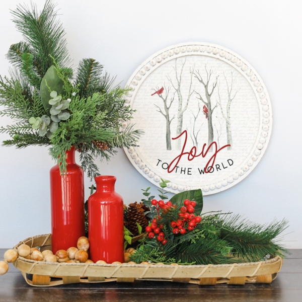Round Joy to the World Cardinals Wall Plaque