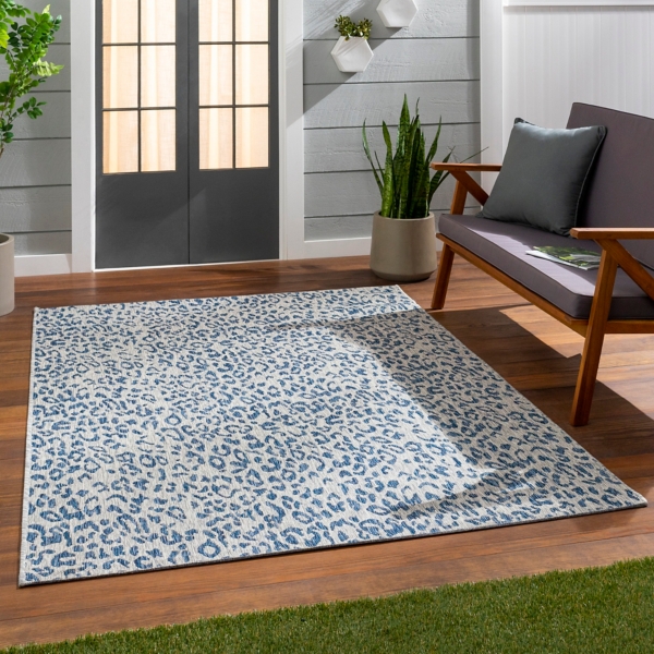 Cauli Blue Leopard Print Outdoor Rug