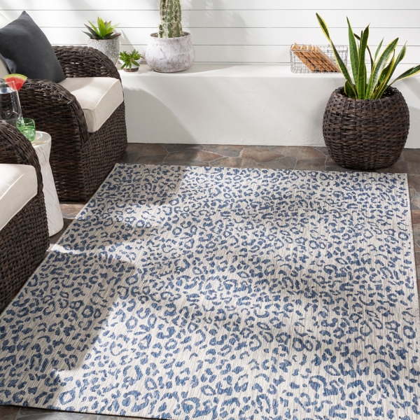 Cauli Blue Leopard Print Outdoor Rug