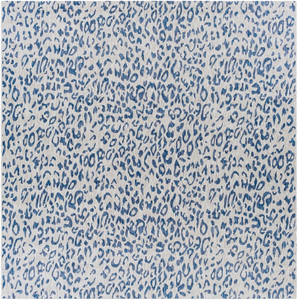 Cauli Blue Leopard Print  Outdoor Rug, 6x6