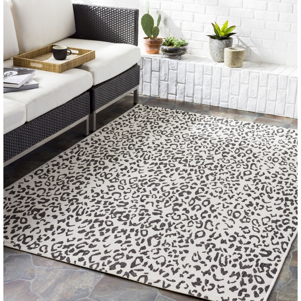 Cauli Black Leopard Print Outdoor Rug, 7x10