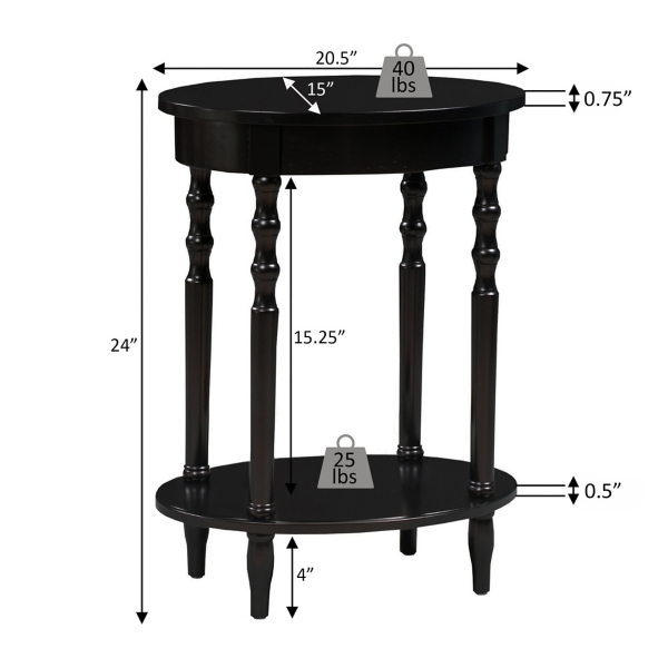 Black Spindle Legs Oval Accent Table