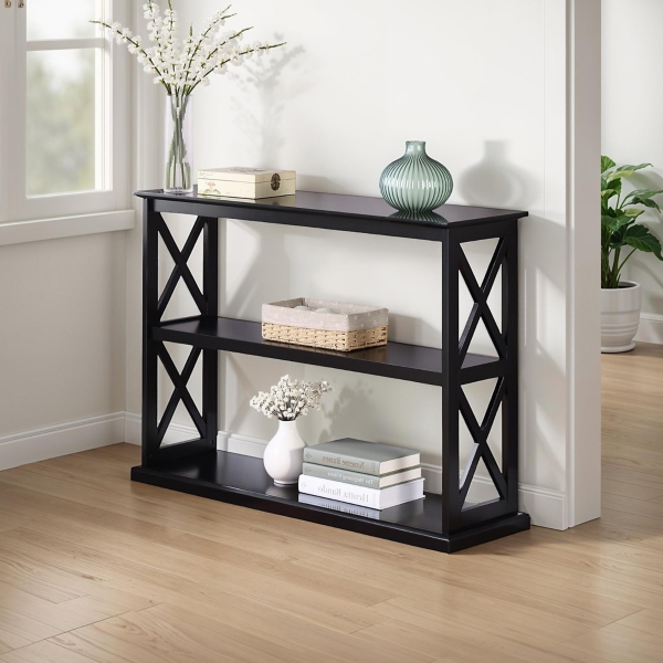 Black Wood Double X Sides Console Table