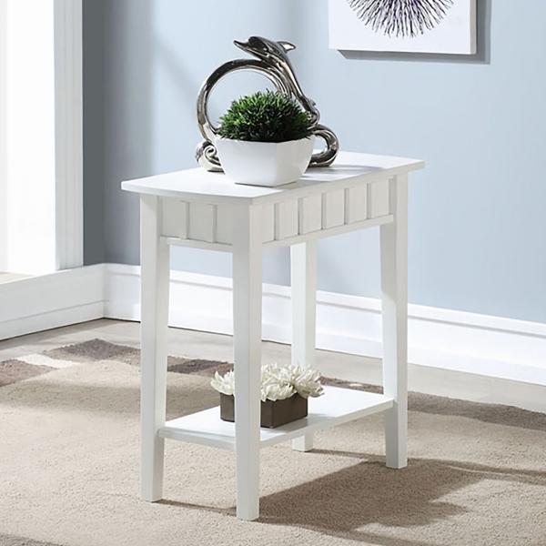 White Wood Slat Accent Table