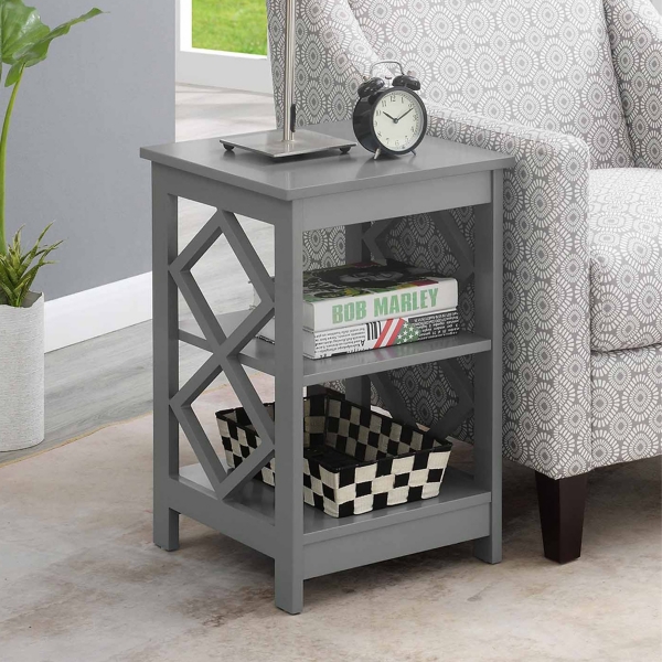 Gray Wood Diamond 2-Tier Accent Table