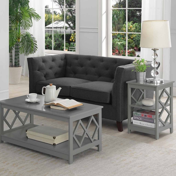 Gray Wood Diamond 2-Tier Accent Table