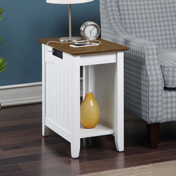 Wood & White Two-Tone Charging Open Accent Table