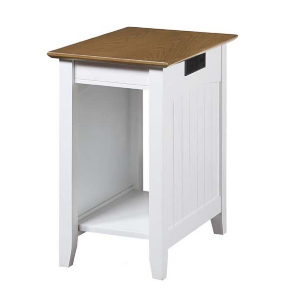 Wood & White Two-Tone Charging Open Accent Table
