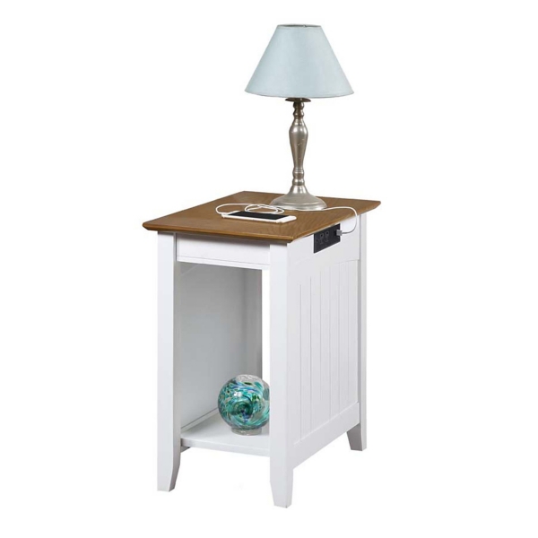 Wood & White Two-Tone Charging Open Accent Table