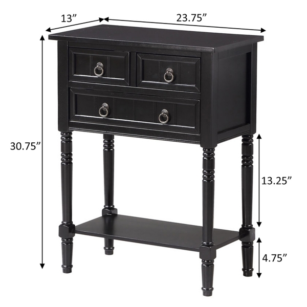 3-Drawer Turned Legs Accent Table