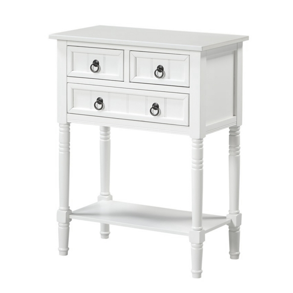 White 3-Drawer Turned Legs Accent Table
