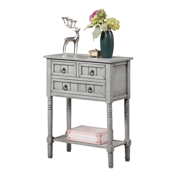 Light Gray 3-Drawer Turned Legs Accent Table