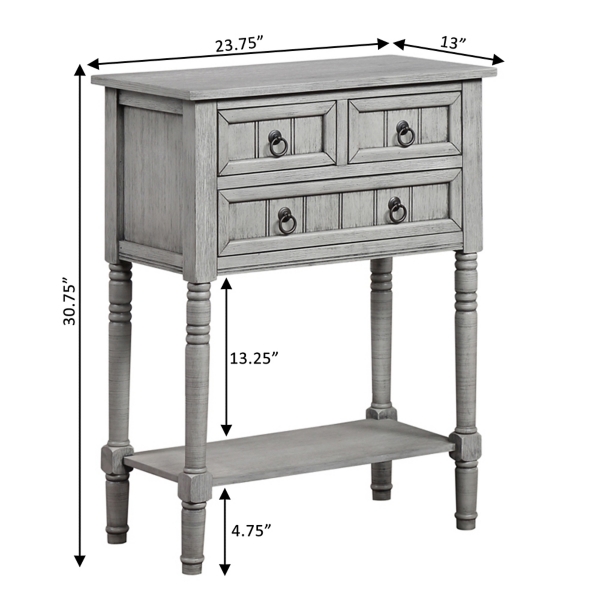 Light Gray 3-Drawer Turned Legs Accent Table