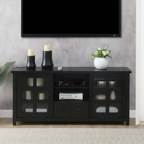 Wood 2-Door Windowpane Media Cabinet