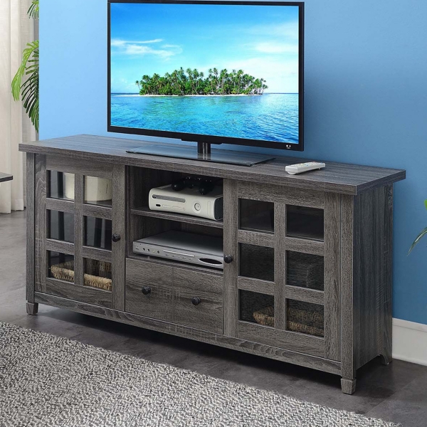 Gray Wood 2-Door Windowpane Media Cabinet