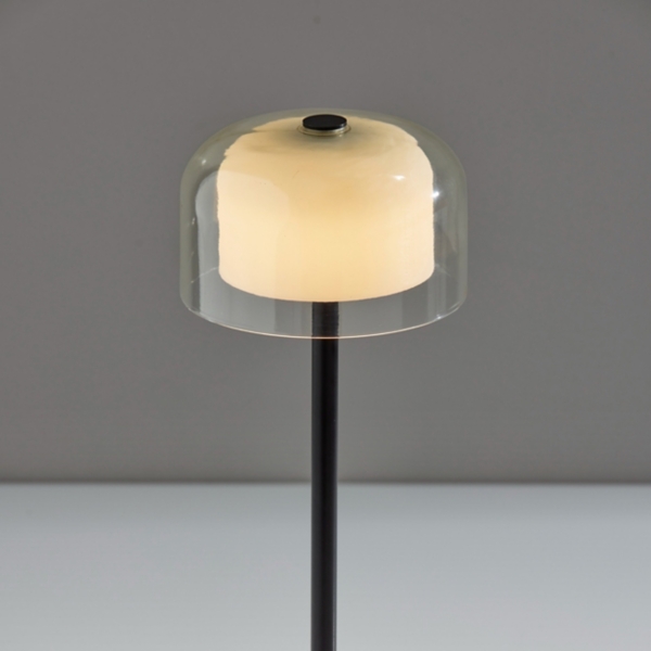 Black Metal Cordless Lamp with Clear Shade