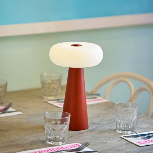 Brown LED Cordless Lamp with Round Shade