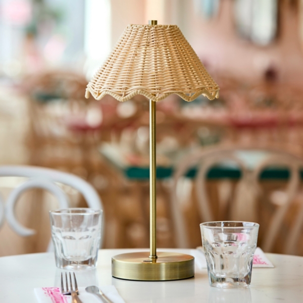 Brass Metal Scalloped Shade Cordless Table Lamp