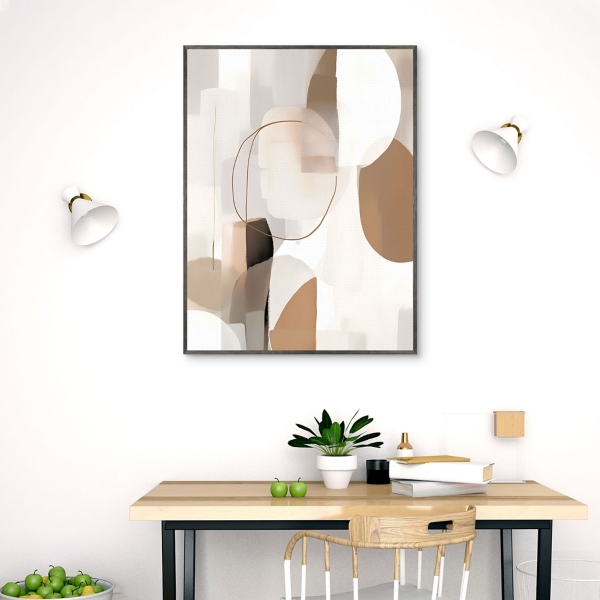 Soft Tan Shapes Framed Canvas Art Print